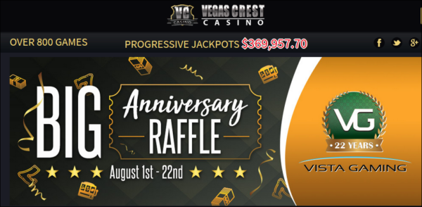 Vegas Crest Casino's Anniversary Raffle.